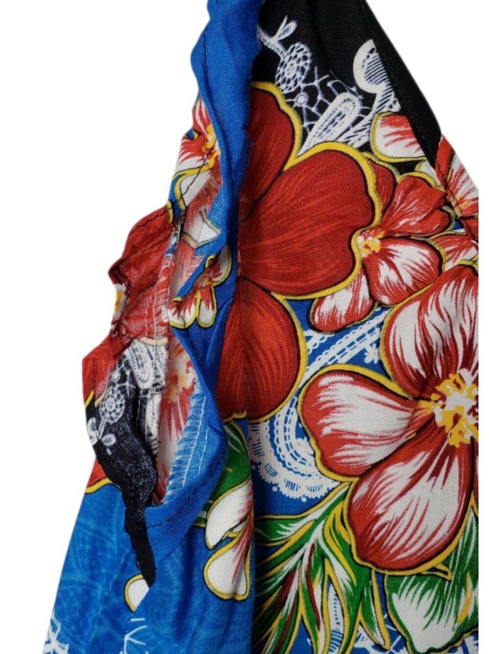 Hawaiian Vtg Floral Sleeveless Hibiscus Print Dress Blu/Red White Large - Picture 7 of 8